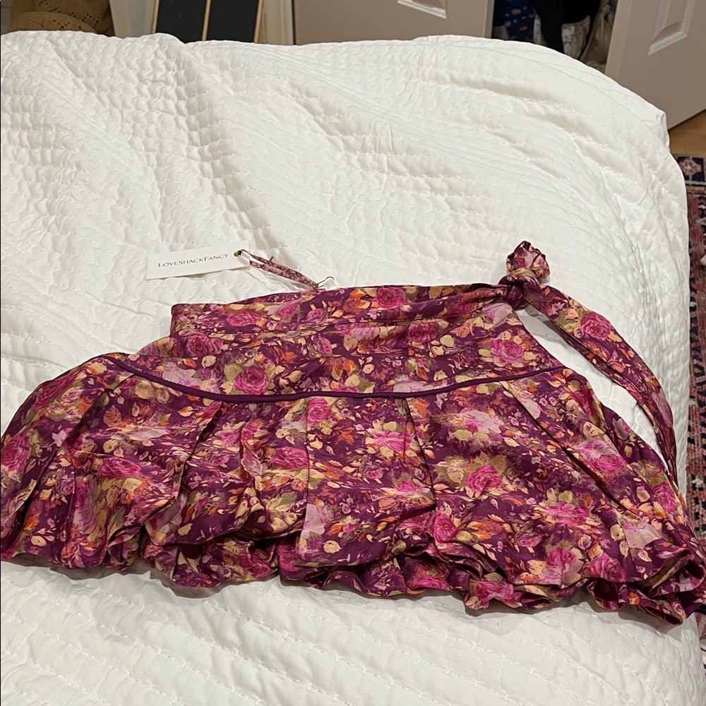 LoveShackFancy Floral Mini Skirt - Pink and Purple